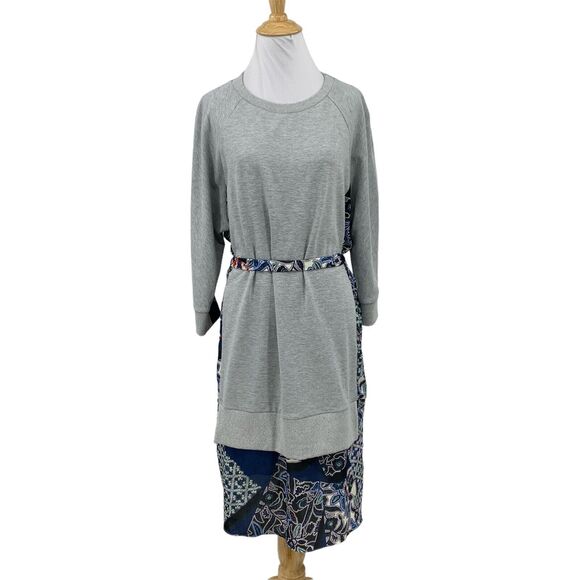 CQ by CQ Basic Sweater Dress Womens XL Tie Waist Mixed Media Raglan Lagenlook - Picture 1 of 14